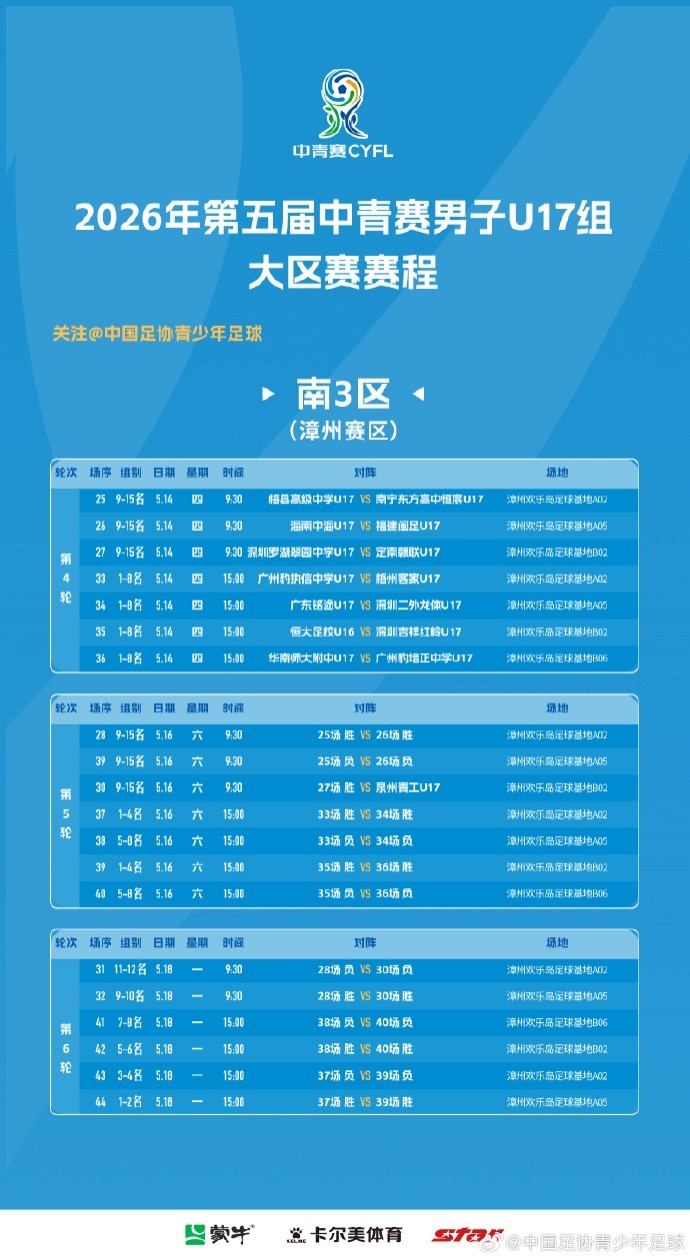 蜘蛛直播官方网站-2026年第五届中青赛男子U17组大区赛 （南3区）排位赛赛程表